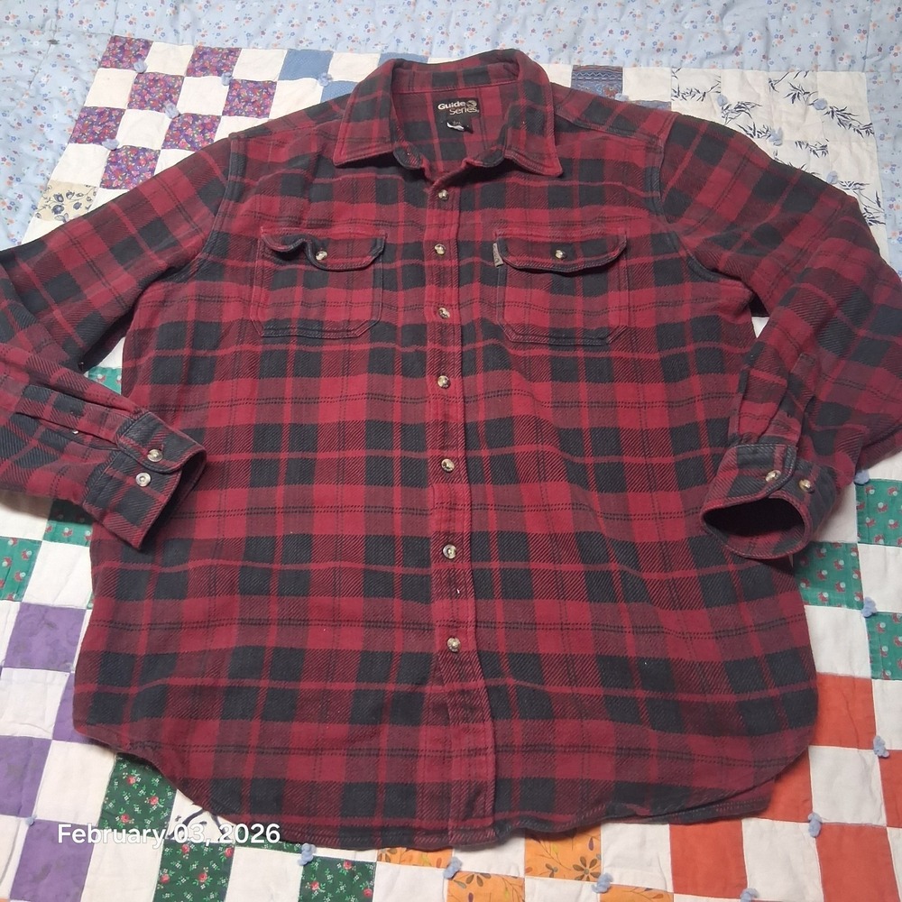 Vintage Guide Series Heavyweight‎ Flannel Shirt Size XL Red Plaid Long Sleeve